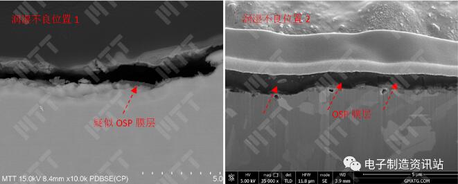 NG PCBA波峰焊点润湿不良位置切片、FIB切割后截面形貌观察照片