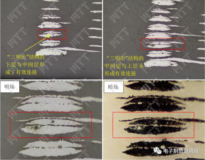 NG样品研磨过程，关注从下到上第5层与第6层连接